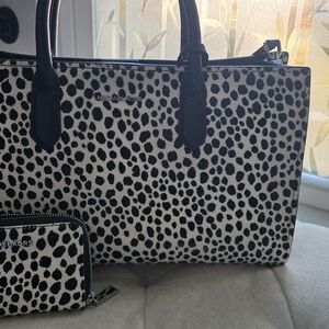 Michael Kors Black and White Leopard Print Tote Bag